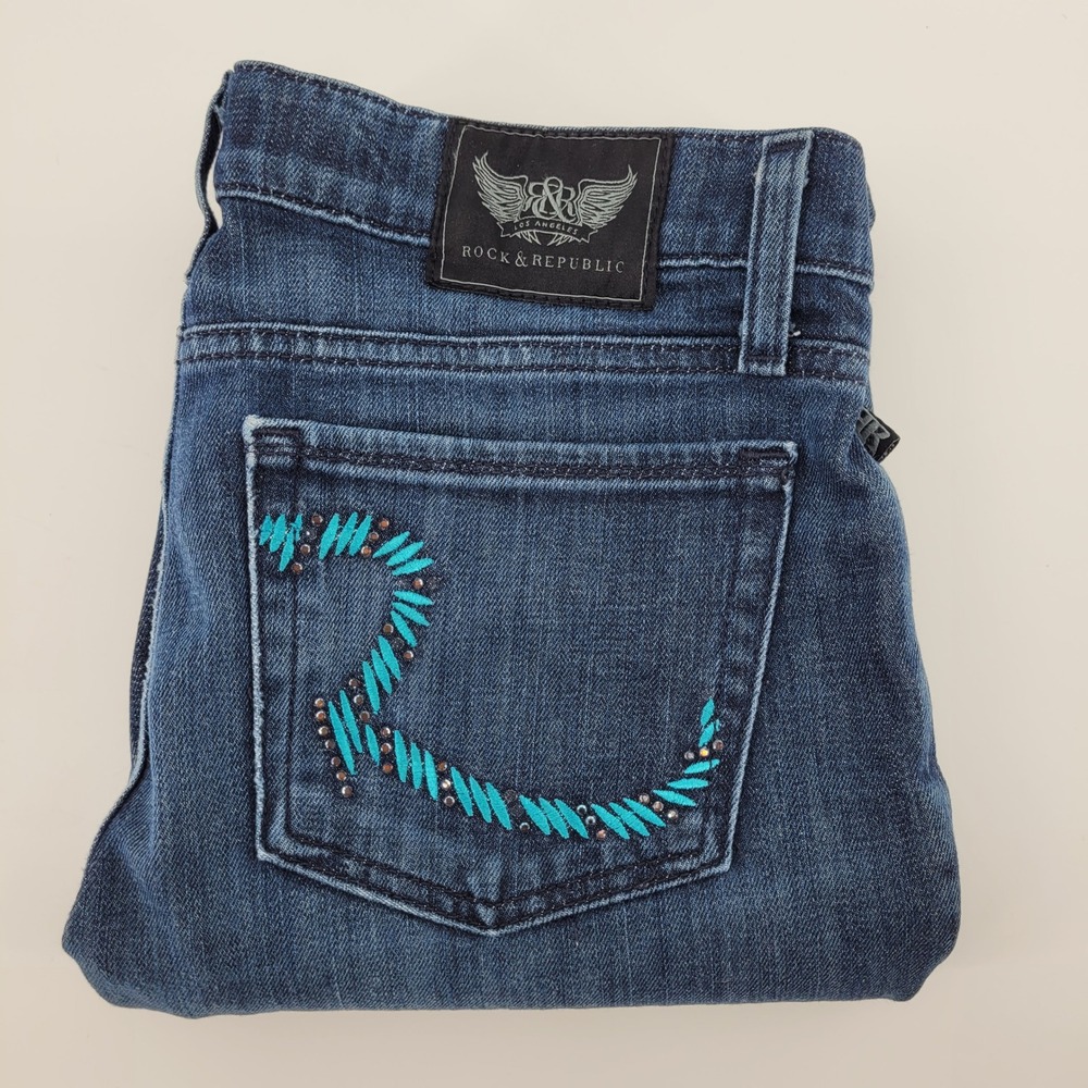 Rock & Republic Berlin‎ Skinny Jeans Womens 29 Blue Denim Turquoise